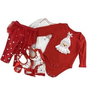 Carter's Baby Girls 3 Months Santa Christmas Tutu Pants Shoes 4 Piece set Cotton